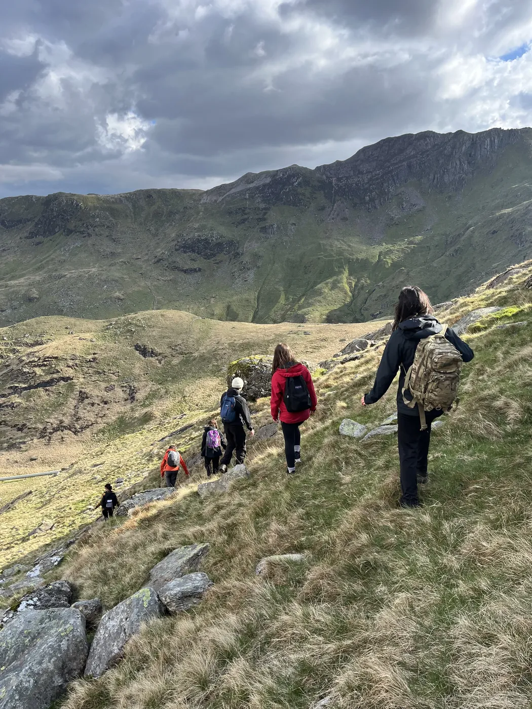 DofE group descending steeper ground
